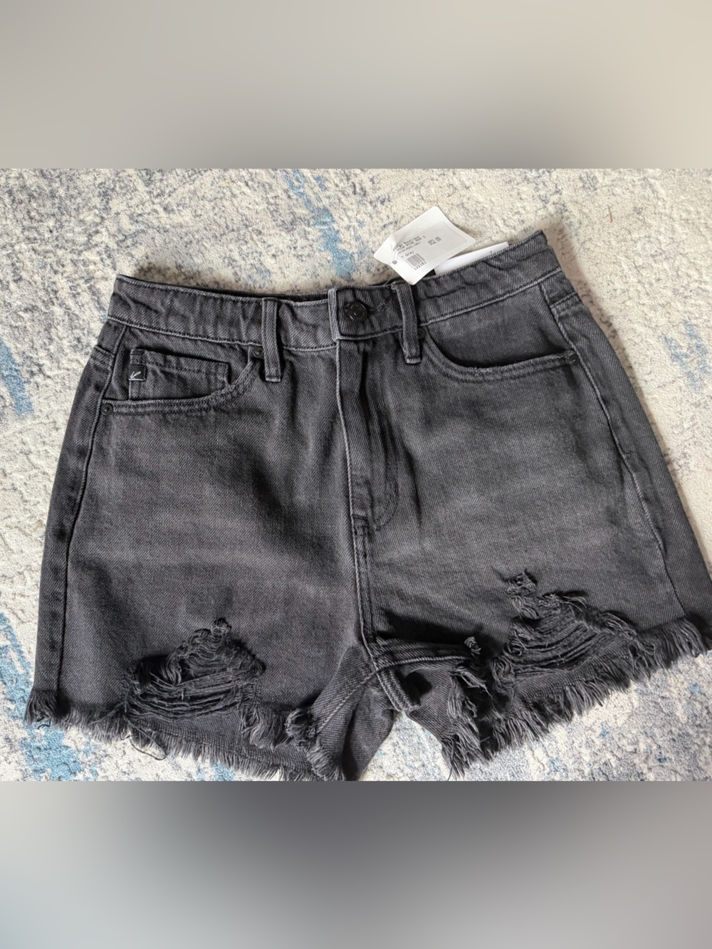 KanCan Washed Black Distressed Denim Shorts